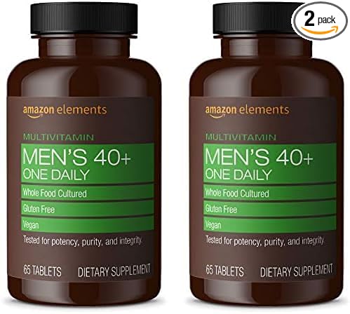 Amazon Elements Men's 40+ One Daily Multivitamin, Vegan, 65 Tablets, 2 Month Supply (Packaging May Vary) (Pack of 2)