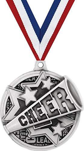 Crown Awards Cheer Medals - 2" Kudos Cheerleading Megaphone Award Medals Silver - 5 Pack Prime