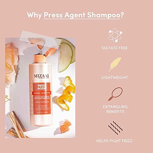 MIZANI Press Agent Sulfate-Free Shampoo - Thermal Smoothing - Moisturizes Hair For Heat Styling, Blowout & Silk Press For Dry & Frizzy Hair, With Argan Oil