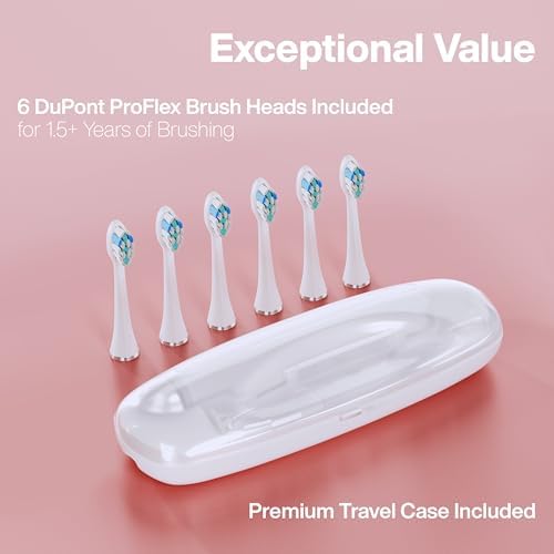 Aquasonic Vibe Series PRO – Ultra-Whitening Electric Toothbrush – 5 Modes & Smart Timers – Premium Travel Case & 6 Proflex Brush Heads – ADA Accepted Toothbrush (Rose Gold)