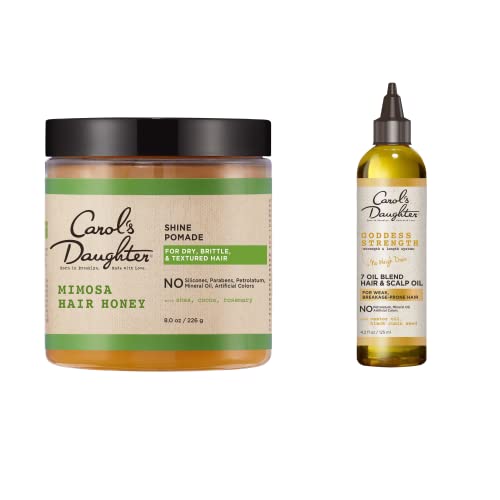 Carol's Daughter Curly Hair Treatment Bundle - Mimosa Hair Honey Shine Pomade and Goddess Strength 7 Oil Blend Scalp and Hair Strengthening Oil – for 2A to 4C Hair – with Shea Butter and Castor Oil