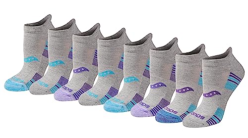Saucony Women's RunDry Performance 8, 16 Heel Tab Athletic Socks, S-L, Grey Heather Blue Assorted (8 Pairs), Small