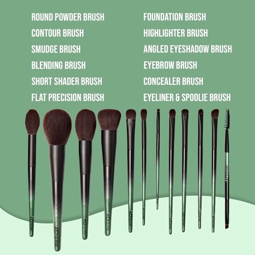 12Pcs Army of Love Camo Green Camouflage Makeup Brush Set Premium Synthetic Blending Powder Concealer Contour Eyeshadow Foundation Lip Highlighter Make Up Brush Kit