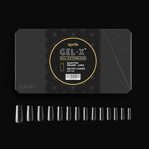 Aprés Gel-X® Sculpted Square Long Tip Box | 500pc Gel-X Tips, 11 Sizes 00-9, Premium Quality