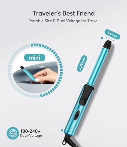 Travel Size Mini Curling Iron, Dual Voltage 1/2 Inch Ceramic Mini Hair Curler for Short Hair, Infused with Keratin & Argan Oil, Travel Curling Iron with Storage Bag
