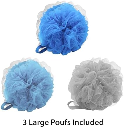 Aquasentials EZ Switch Pouf Bath Brush - Reusable Eco Handle (Handle with 3 Poufs)