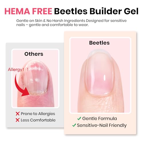 Beetles Hema Free Builder Nail Gel Set, 4 Color 7 in 1 Builder Nail Gel with Top and Base Coat for Thickening Nude Pink Jelly White Colors Transparent Extension Nails Beauty Gift Sets for Women