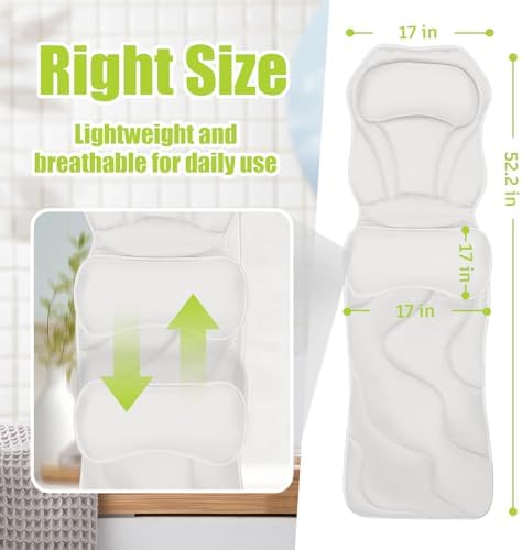 Full Body Bath Pillow for Tub - Extra Long & Thick Tub Pillow with Head, Back & Lumbar Support, 168 Non-Slip Suction Cups, Soft 5D Mesh Spa Cushion, Fits All Tubs-Gift for Soaking