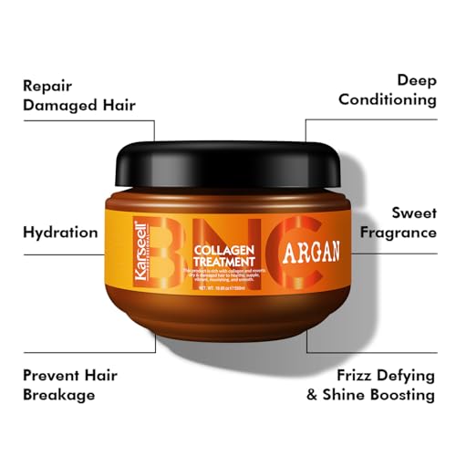 Karseell BNC Collagen Hair Treatment Deep Repair Conditioning Argan Oil Collagen Hair Mask Essence for Dry Damaged Hair All Hair Types 18.6 oz 550ml