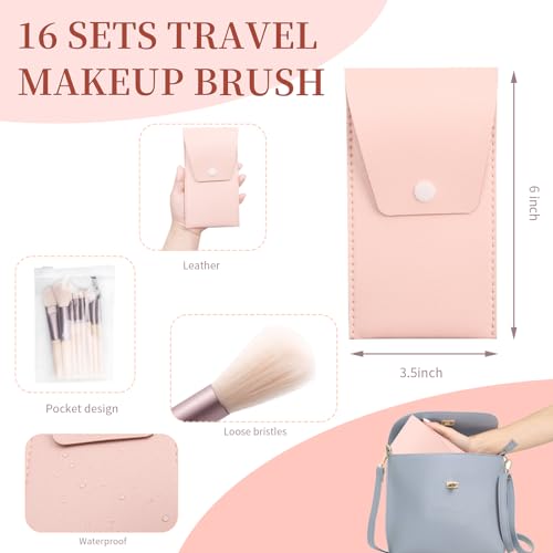 16 Sets Travel Makeup Brush Set Synthetic Fiber Face Foundation Make up Brushes Bridesmaid Gift with Travel Makeup Bag for Wedding Bridal Shower Favors Bachelorette Party Gift (Ivory Beige)