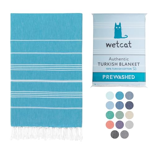WETCAT Turkish Beach Blanket Sandproof 82x82, Soft 100% Turkish Cotton Blanket, Extra Large Sand Free Picnic Blankets & Beach Essentials – Turquoise