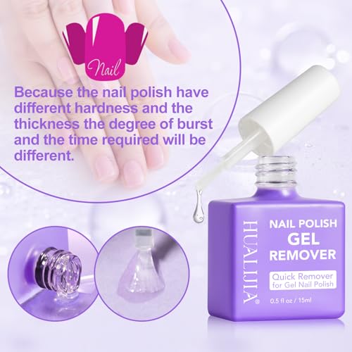 Gel Nail Polish Remover, (2pcs) Gel Polish Remover for Nails, No Need for Foil, Quick & Easy Polish Remover In 3-5 Minutes, No Need Soaking Or Wrapping-0.5 floz