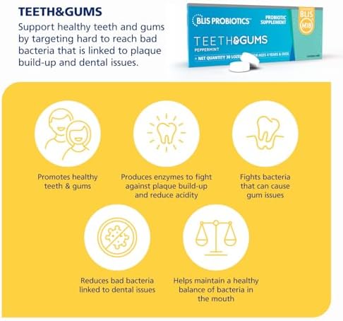 BLIS Teeth & Gums Oral Probiotics for Mouth M18 Formula Available, 2.5 Billion Cfu - Mouth Probiotic for Tooth and Gum Health, Adults and Kids - Sugar-Free Lozenges, 30 Day Supply