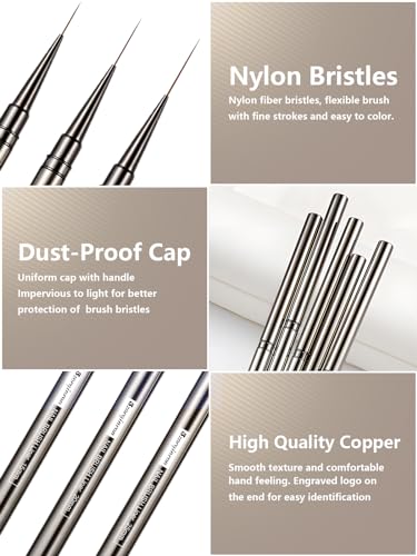 Nail Liner Brush, Fine Line Nail art Brushes 5/9/15/20/25mm Thin Line Nail Brushes Detail Drawing, Liner Brush for Nails Gel