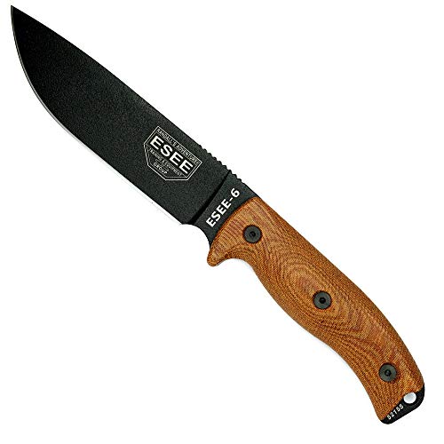 ESEE-6 1095 Carbon Steel, Black Sheath (Black Blade, Natural Canvas Micarta 3D Handle)