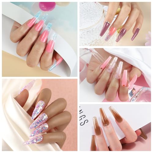 COSCELIA 44PC Poly Nail Gel Kit Starter Kit 16ML 15 Colors Poly Extension Gel with U V Lamp Slip Solution Glitter Decorations Nail Extension Gifts for Women