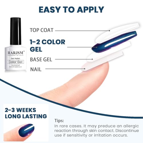 RARJSM Chameleon Gel Nail Polish Multichrome Gradient Color Changing Dark Blue Purple Orange Green 6pcs Set 7.5ml Shimmer Glitter Gel Polish Curing Requires Soak Off Sparkle Chrome Nail Gel Varnish