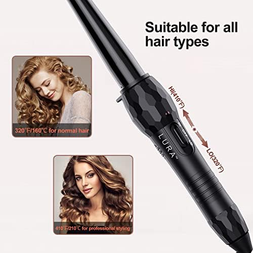 LURA Ceramic Tourmaline Coating Curling Wand, 1/2-1 Inch Barrel Hair Curler with 2 Heat Setting (320/410℉), Suitable for All Hair Types