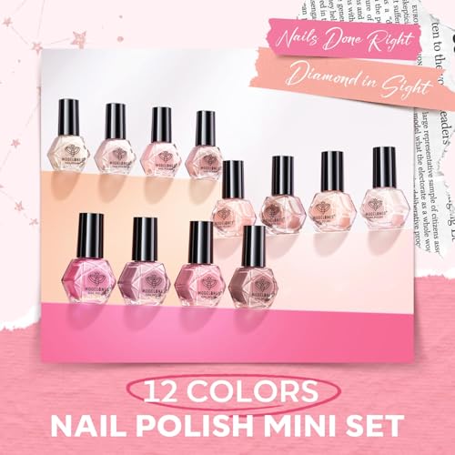 modelones Nail Polish Set 12 Colors Nude Pink Quick Dry Mini Nail Lacquer Kit, Neutral Shimmer White Glitter Finger Toe Nail Polish Bulk Manicure DIY Nail Art Salon Travel Home Gift for Women Girls