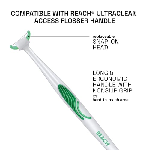 Reach Ultraclean Access Flosser Bundle, Mint, Plaque Remover for Teeth, for Hard to Reach Areas, Oral Care, PFAS-Free, 1 Flosser Starter Kit + 3 Packs Refill Heads