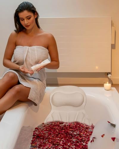 Bath Pillows for Tub, Bath Pillow Luxury Bathtub Pillow for Head and Neck Support, 4D Silicone Bath Tub Pillow with 35 Non Slip Suction Cups, Bath Accessories Spa Gifts for Women Men, White