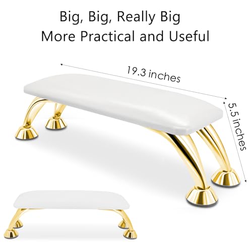 Arm Rest for Nails Tech Soft Comfortable, Nail Arm Rest Anti-Slip, Microfiber Leather Manicure Hand Rest for Nails Tech Armrest Stand with Gold Stainless Steel Legs