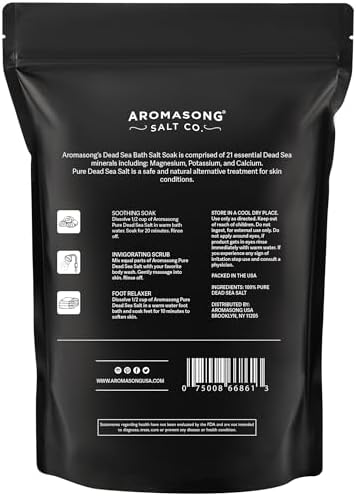Aromasong Dead Sea Salt Bath Soak 6 Lbs. Bulk Pack – 100% Natural Dead Sea Salts for Soaking, Relaxation, and Detoxification of Skin, Dead Sea Salts for Bath to Rejuvenate and Refresh.