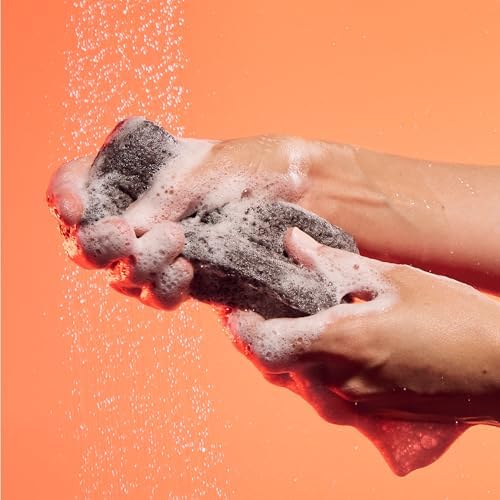 AKT The Konjac Sponge, Plant-Based Shower Sponge with Activated Charcoal, Exfoliating Body Sponge for Sensitive Skin, Natural, Shower Scrubber, Compostable Sponge, Bath Essential