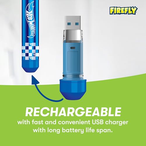 Firefly Slim Sonic Hot Wheels Toothbrush with USB Charging and Antibacterial Cover, Ages 3+, 1 Count