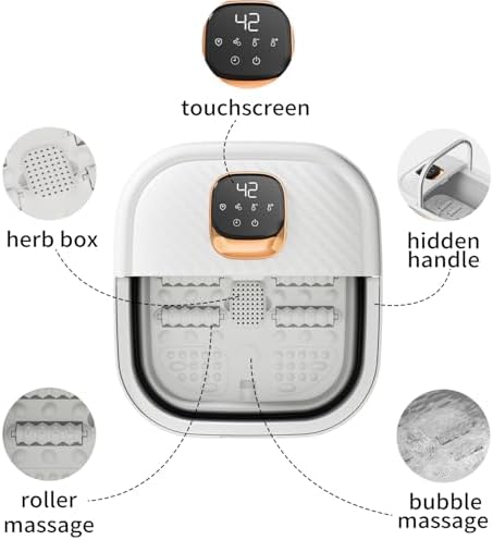 Collapsible Foot Spa with Heat, Touchscreen, Foldable Foot Bath Massager with Temperature Control, Foot Massage Rollers, Pedicure Spa for Home, Office, Relaxation, Gift for Men & Women