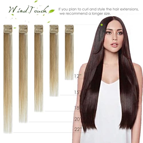 WindTouch Clip in Hair Extensions Real Human Hair Balayage Mixed Bleach Blonde Hair Extensions 15Inch 75g 7PCS Highlights Straight Blonde Clip in Extensions for Women