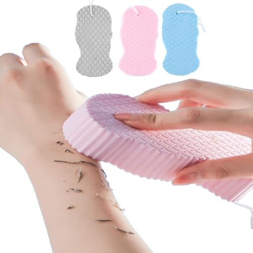 3 PCS Exfoliating Bath Sponge,3D Super Soft Exfoliating Bath Sponge,Remover Dead Skin for Adults Children and Women,Reusable (Blue+Pink+Gray)