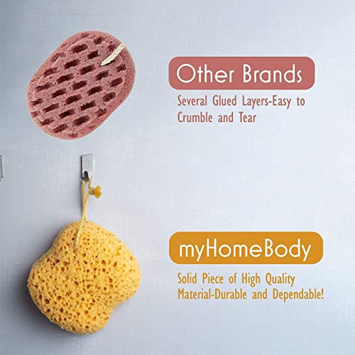 myHomeBody Bath Sponge, Foam Loofah, Body Scrubber for Bathing, Exfoliating Shower Pouf for Shower – Large Size, Lots of Lather, Curvy, 3 Pack