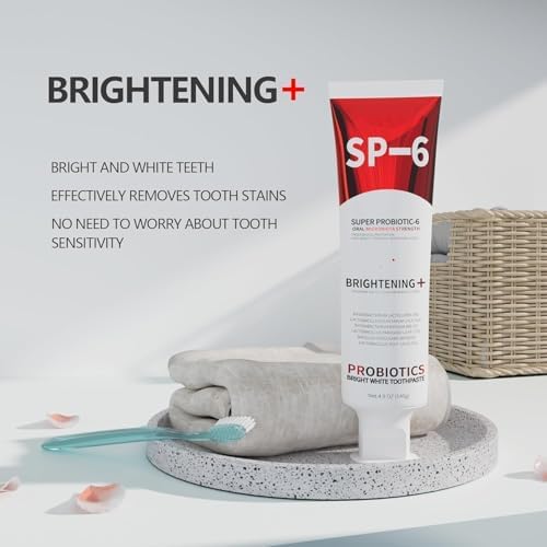 SP-6 Probiotic Whitening Toothpaste - Enhanced Formula with 6 Probiotics for Teeth Whitening and Gum Health - Enamel-Safe, Fluoride-Free, Fresh Mint Flavor, 4.9Oz (2)