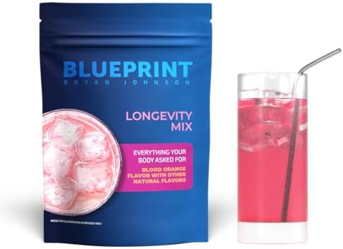 Blueprint Bryan Johnson Longevity Mix - Muscle Builder & Recovery Supplement - Promotes Focus and Balanced Mood - Creatine, L-Theanine- Vegan, Keto Friendly (30 Servings (Pack of 1), Blood Orange)