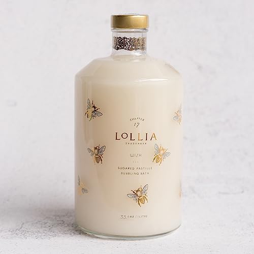Lollia Wish Bubble Bath, 33.8 fl. oz., Sugared Pastille Scent, Gentle & Moisturizing Luxury Bubble Bath Soap with Hydrating Ingredients, Body Skin Care for Women