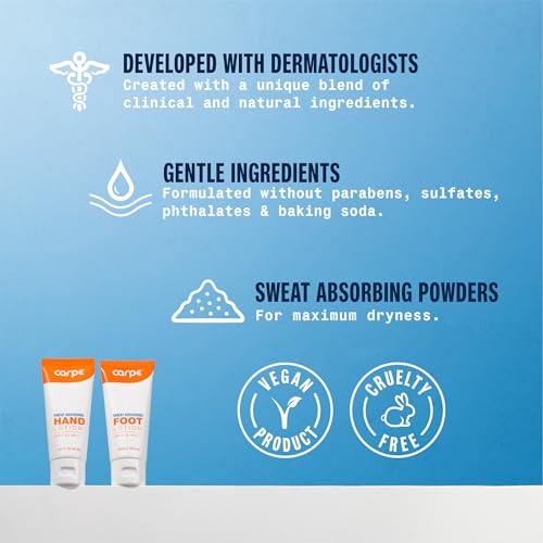 Carpe Sweat Absorbing Hand & Foot Lotion Bundle, Stop Sweaty Hands and Sweaty,Smelly Feet, Dermatologist Recommended