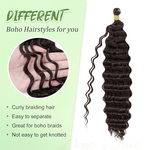 Eerya Long Curly Braiding Hair 18 Inch 2 Packs Dark Brown Ocean Wave Crochet Hair for Black Women Deep Wave Braiding Hair for Boho Braids (18 inch, #4)
