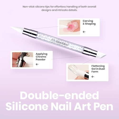 Beetles Solid Builder Nail Gel, 1.06 OZ Clear Hard Gel Non-Sticky Sculpting Gel, 3D Gel Nail Art Building Gel with Chrome Nail Powder, Nail Art Sculpture Pen Gift for Women