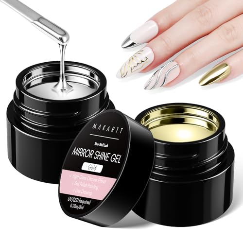 Makartt Chrome Gel Nail Polish Set: Metallic Gel Nail Polish, Silver and Gold 3D Metal Painting Gel for Nail Art Soak off UV/LED Glossy Mirror Effect Nail Glue Gel for Home Salon DIY Manicure（2pcs）