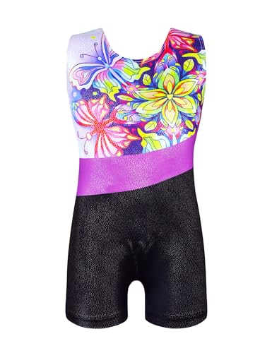 Domusgo Girls Gymnastics Leotards Size 8-9 Years Old Shiny Rainbow Stars Tumbling Sleeveless Biketard