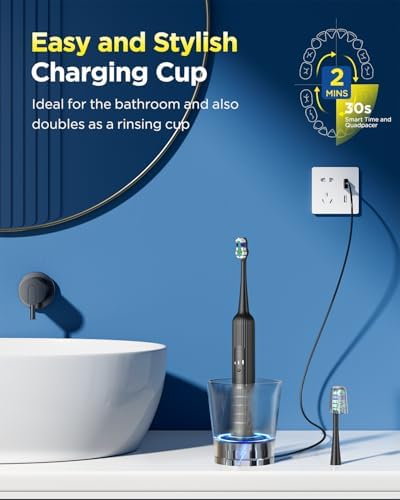S10 Electric Toothbrush for Adults Kids, Ultra Whitening 47000 VPM Rechargeable Sonic Toothbrush with 5 Modes and 3 Intensity, Travel Tooth Brush with Case, 8 Brush Heads, Built-in Smart Timer