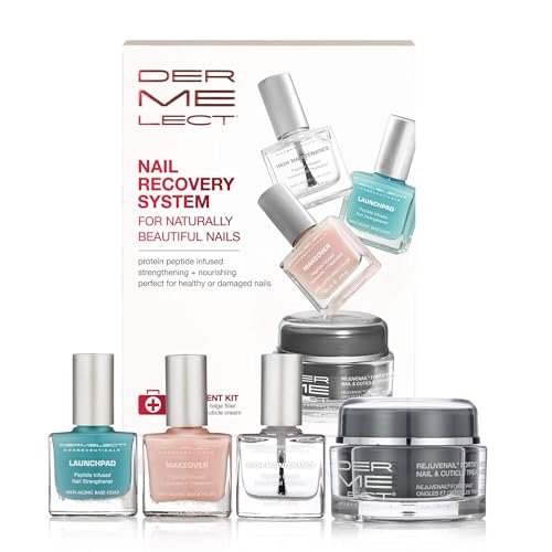 Dermelect Nail Recovery System Anti Aging Nailcare with Peptides, Hyaluronic Acid, Vitamin E, Strengthening & Restorative for Weak Nails, Splitting, Acrylic/Gel Damage, Hard to Grow Nails 4 pc set