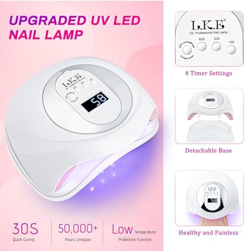 UV Nail Lamp, Nail Dryer 268W Light for Nails with 4 Timers LED Lamp Gel Polish Kit Professional Art Tools Automatic Sensor (White Pink)