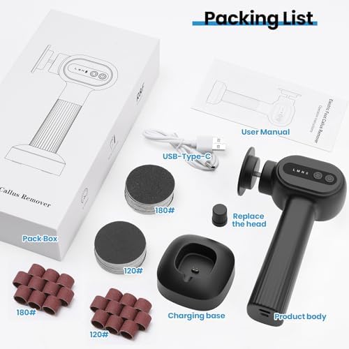 Electric Callus Remover for Feet, 2 in 1 Electric Foot File Grinder, Rechargeable Cordless Foot Scrubber for Dead Skin, Adjustable Speed with Sandpaper Discs, Professional Pedicure Tools,Black