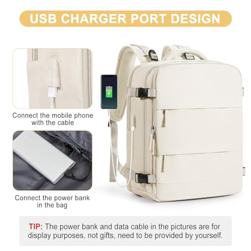 coofay Large Travel Backpack Carry on Flight Approved Mochila De Viaje Personal Item Backpack for Airlines Frontier Airlines Personal Item Bag Large Backpack for Travel Backpacks for Men Women Beige