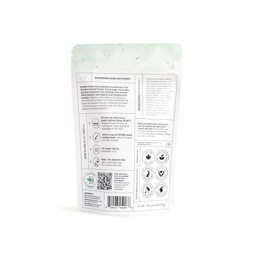 Bathorium Northern Sage Recovery Crush, Revitalizing Bath Soak, Dead Sea & Epsom Salt, Sage, Pine, Eucalyptus, pH-Balanced for Women, 5+ Baths, 21 oz