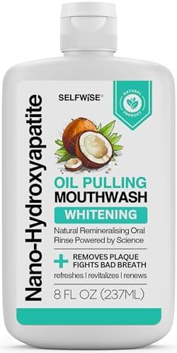 Nano-Hydroxyapatite Oil Pulling Whitening Mouthwash for Teeth and Gums, Natural & Organic, Whitens Teeth, Strengthens Enamel, Fights Bad Breath & Plaque – Smooth & Non-Greasy – for Adults & Kids