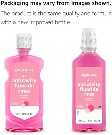 Amazon Basics Kids Mouthwash with Fluoride, Anticavity, Alcohol-Free Bubble Gum, 18 fl oz (Pack of 4)