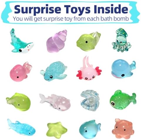 Bath Bombs for Kids with Surprise Toys Inside, 12 Pack Shell Kids Bath Bombs Gift Set for Girls Boys Birthday, Easter, Christmas, Halloween, Handmade Organic Bath Fizzy Bomb with Sea Animal for Child